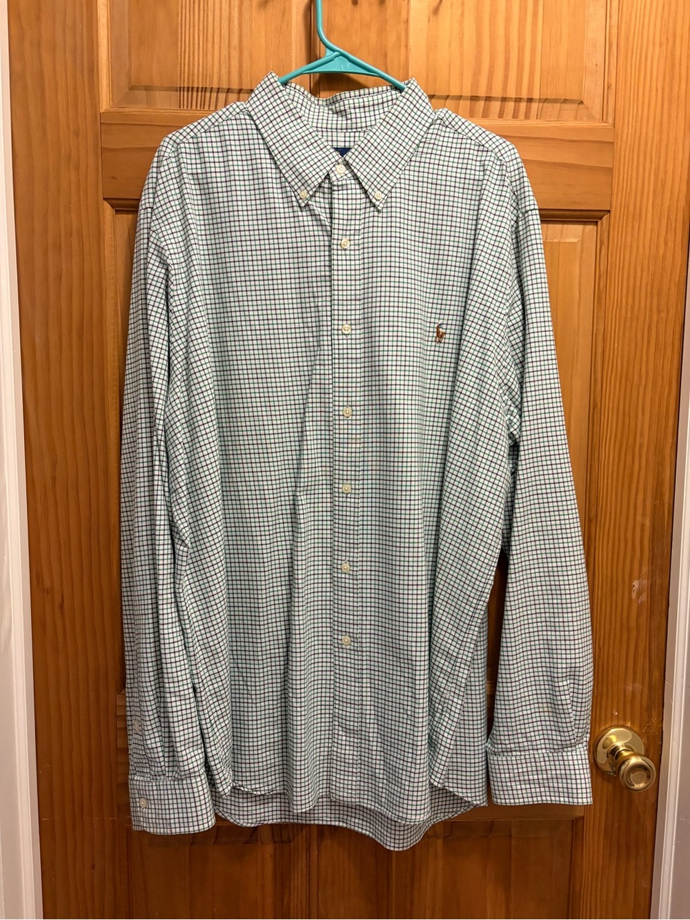 Ralph Lauren Blue and White Checked Button-Down Dress Shirt
